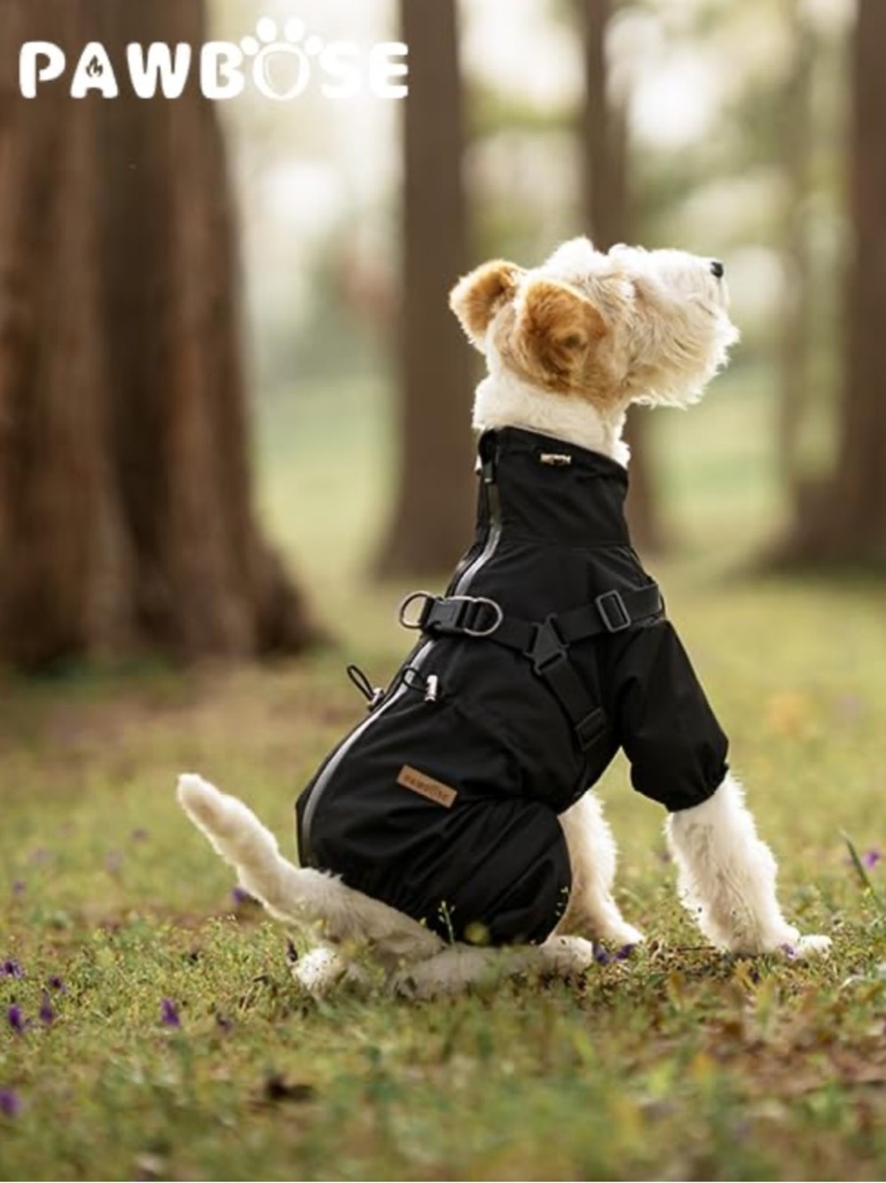Black Waterproof Dog Rain Suit with Integrated Harness